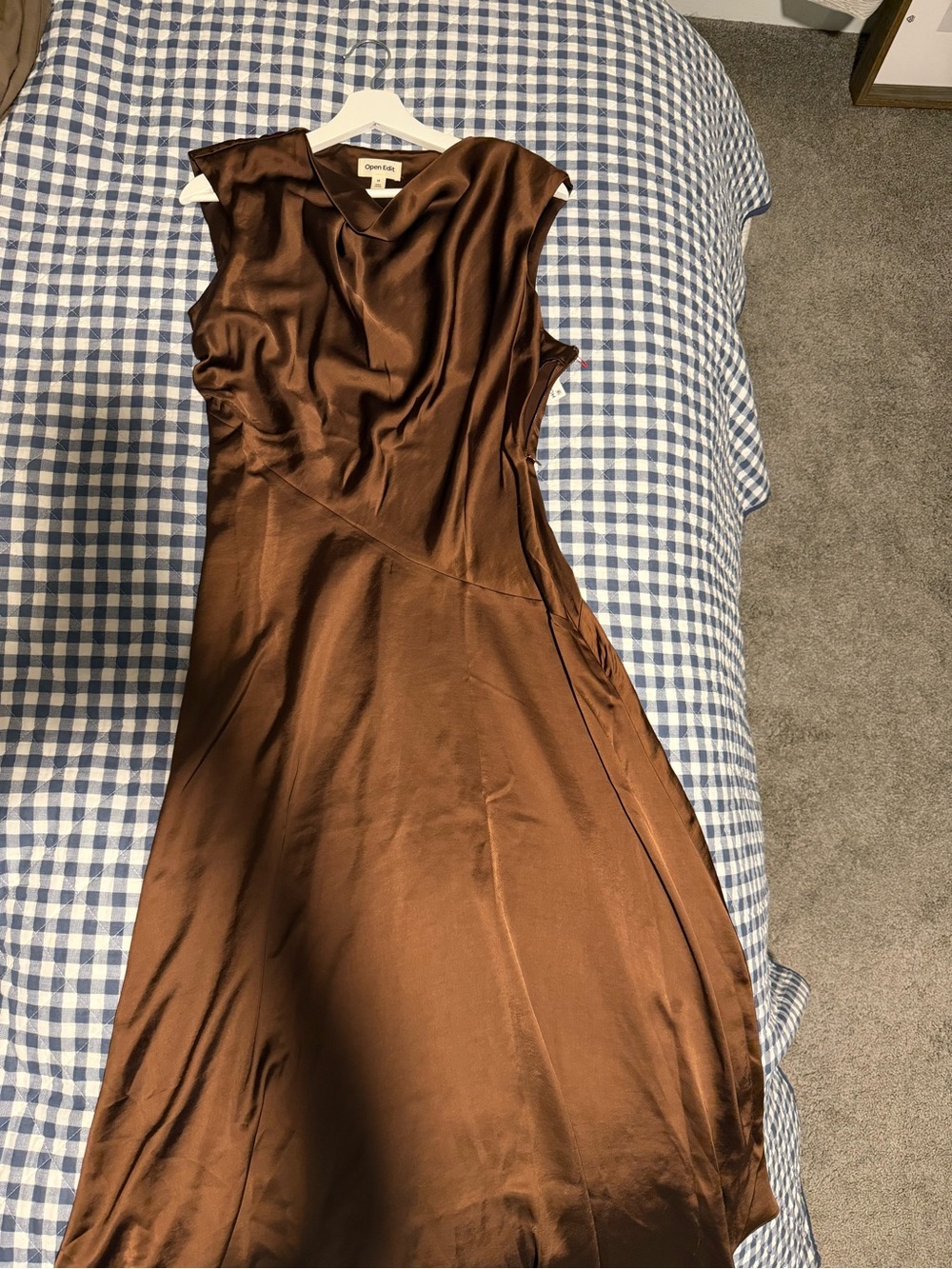 Satin Midi Dress in Chocolate Brown — Sleeveless Elegant Slip
